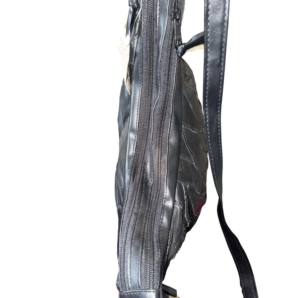 Vintage deadstock Black Leather Patchwork Shoulder Bag boho Crossbody‎ Bag